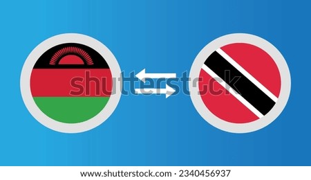 round icons with Malawi and Trinidad and Tobago flag exchange rate concept graphic element Illustration template design

