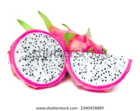 Fresh and Juicy Pink Organic Dragon Fruit  White flesh and black seeds, colorful colors, isolated on a white background.