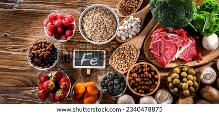Composition with food products rich in iron. Royalty-Free Stock Photo #2340478875