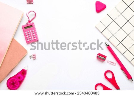 Composition with colorful stationery isolated on white background Royalty-Free Stock Photo #2340480483