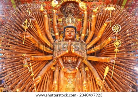 Kanchanaburi, Thailand, July, 29,2023,WAT METTADHARMABODHIYAN,Chinese God statue Guanyin in Chinese temple.
