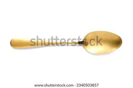 New golden spoon on white background Royalty-Free Stock Photo #2340503857