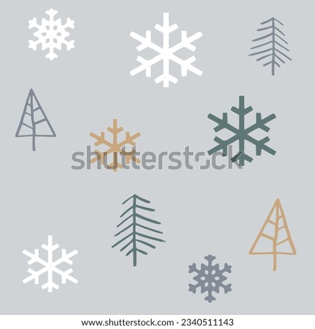 set of Christmas trees. Holidays background. Abstract doodle drawing woods. Vector art illustration