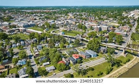 Aerial low traffic roads Louisville Kentucky downtown city aerial Royalty-Free Stock Photo #2340513217