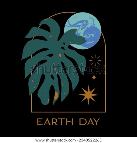 Earth Day International Mother Planet. Environmental problems and protection. Vector minimalist stylish clip art illustration. Caring for Nature and our world. Night landscape flat