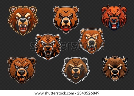 Bear mascot set, bear silhouette, animal logo, bear logo collection, animal vector illustration, on transparent background.