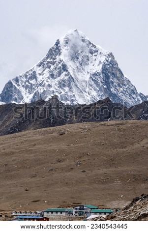 A small and last settlement at gorak shep before everest base camp. Kala pathhar along with snow covered giant mountain nuptse. It is found at an elevation of 5164 metres near Everest base camp,Nepal 
