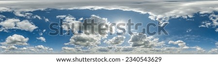 seamless cloudy blue sky hdri 360 panorama with zenith and beautiful clouds for use in 3d graphics as sky dome or edit drone shot