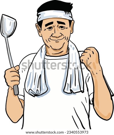Asian male home cook cartoon