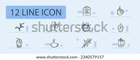Sugar line icon. Sweets, cocktail, spoon, tea, cup, coffee, teapot, raffinate, cane. Pastel color background. Vector line icon