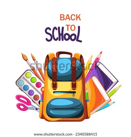 Back to school.A web banner with a backpack, school supplies.Vector illustration. Royalty-Free Stock Photo #2340588415