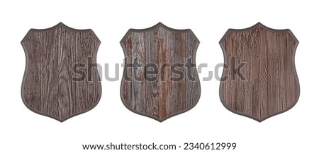 Wooden shield isolated on white background Royalty-Free Stock Photo #2340612999
