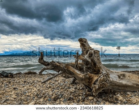 Stormy weather conditions at the coastline of Lake Constance, Vorarlberg, Austria, Europe Royalty-Free Stock Photo #2340618825
