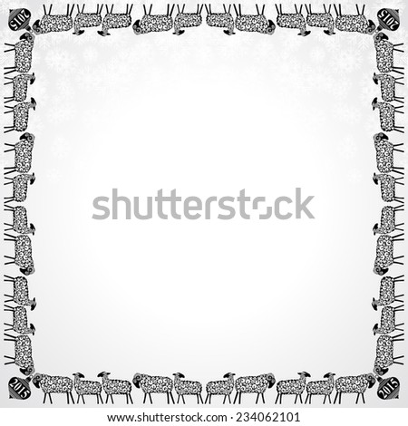 2015 Chinese New Year of the Goats and Sheep. Christmas Frame With Sheep. Black and white color. Vector file organized in layers for easy editing. 