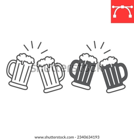 Beer cheers line and glyph icon, oktoberfest and celebration, toast vector icon, beer splash vector graphics, editable stroke outline sign, eps 10.