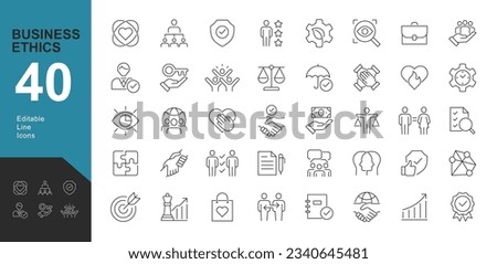 Business Ethics Line editable icons set. Vector illustration in modern thin line style of business related icons: integrity, growth, goal, trust,  passion, white salary, social package and more. Royalty-Free Stock Photo #2340645481