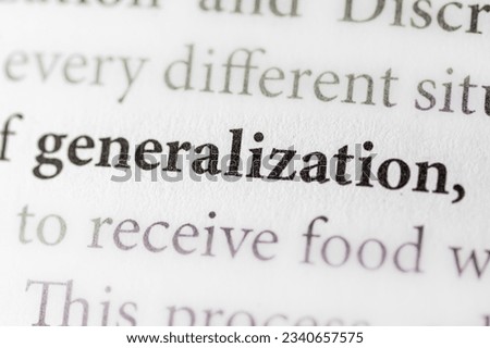 close-up of the term Generalization on paper background 
