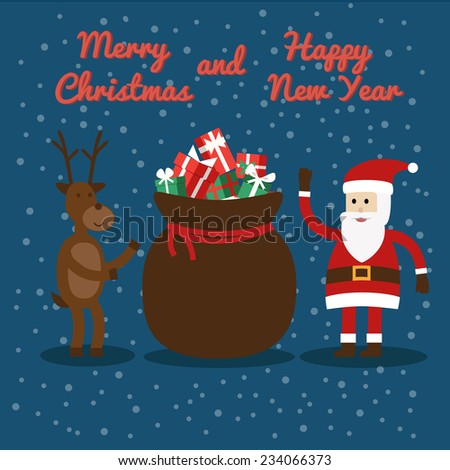Santa claus with gifts and reindeer.