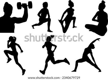 Exercise and fitness Silhouette Vector Set, Perfect for Health and Wellness Designs. This collection features a variety of health and wellness-related silhouettes