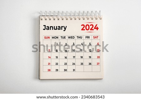 January 2024. Resolution, strategy, solution, goal, business and holidays. Date - month January 2024. Page of annual monthly calendar - January 2024