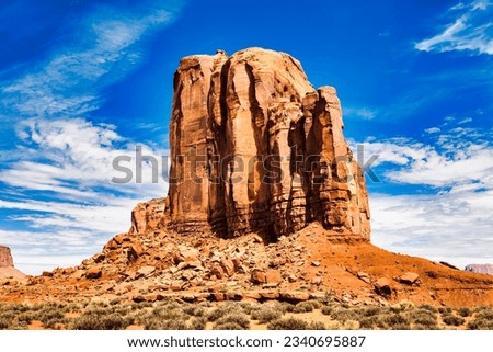 Monument Valley horizon, US, Navajo canyon park. Scenic sky, nature and rock desert. Royalty-Free Stock Photo #2340695887