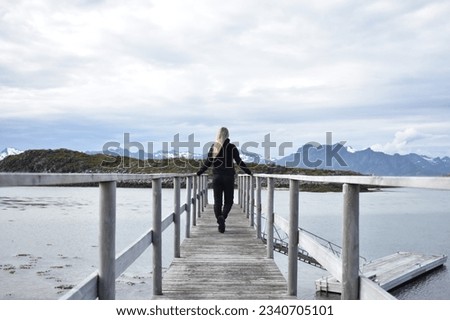 A small pier with a view of mountains in Lofoten