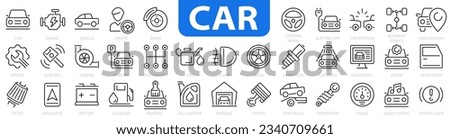 Car icon set. Automobile icons. Car service and repair, car wash, vehicle, garage, engine, oil, maintenance and more. Vector illustration