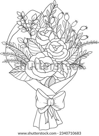 Flowers Coloring Page. Floral Coloring Page. Flowers Bouquet Adult Coloring Page.