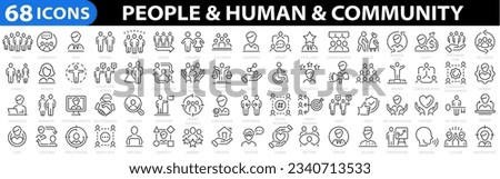 People  Community 68 icon set. Human icon set. People, social, diversity, village, relationships, support, group, family, human, team, community, friends, population, senior, children, team and more. Royalty-Free Stock Photo #2340713533