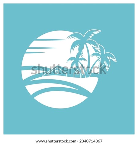 Minimalist icon sunset beach house logo design template Royalty-Free Stock Photo #2340714367