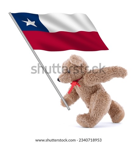Chile flag being carried by a cute teddy bear