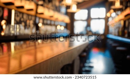 Blurred background of bar or pub interior with bokeh Royalty-Free Stock Photo #2340723515