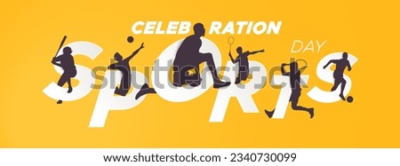 National sports day, national sports day celebration concept. sports background. Cool modern typography style and illustrations of soccer players, badminton, basketball, baseball, tennis and more Royalty-Free Stock Photo #2340730099