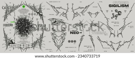 Neo tribal or cyber sigilism shape collection for tattoo, streetwear etc vector set Royalty-Free Stock Photo #2340733719