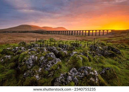 Beautiful sunset at The Ribblehead Viaduct in The Yorkhire Dales National Park.