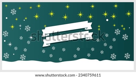 Navy blue Christmas background with snow clipart, yellow stars and with a greeting ribbon
