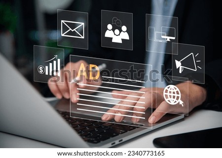 Digital Marketing Strategy for Online Advertising, ad on website and social media. Royalty-Free Stock Photo #2340773165