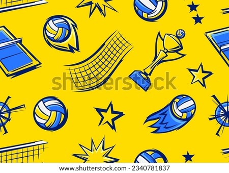 Pattern with volleyball items. Sport club illustration.