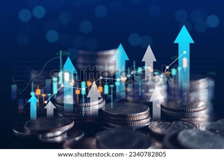 Business finance and investment concept, Capital gain world money economic growth. coin stack financial graph chart, market report on cash currency concept. Royalty-Free Stock Photo #2340782805
