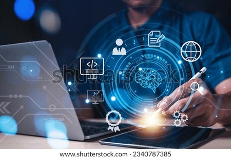 technology, business, neural, processor, network, link, system, innovation, innovative, ai. use mouse pen to developer for investment and saving. financial and invest has risk should be careful. Royalty-Free Stock Photo #2340787385