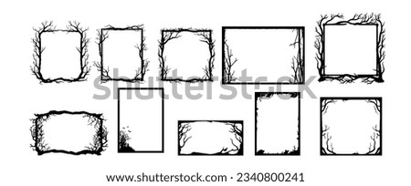 Set of scary frame border silhouette isolated on white backgrounf for Halloween day. Collection of halloween frame decoration vector illustration