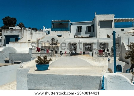 White facades of houses in Sidi Bou Said with a blue sky Royalty-Free Stock Photo #2340814421