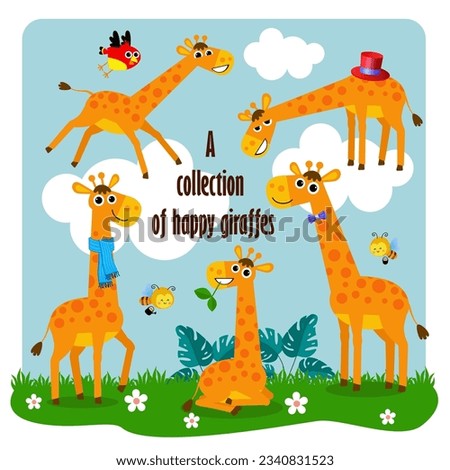 Set of happy giraffes. VECTOR ILLUSTRATION