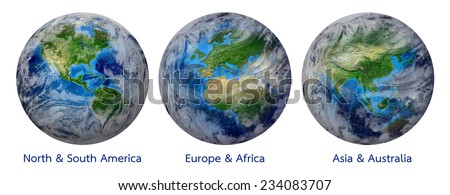 Blue Planet Earth, Global World with clouds showing America, Europe, Africa, Asia, Australia continent. Elements of this image furnished by NASA - Photo realistic 3 D rendering with clipping path
