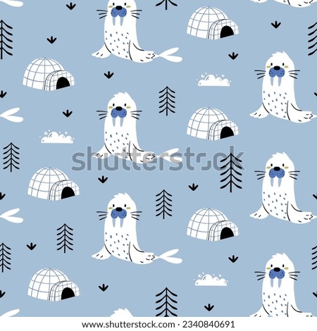 pattern design with cute sea lion drawing as vector