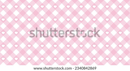 Gingham heart diagonal seamless pattern in pink pastel color. Vichy plaid design for Easter holiday textile decorative. Vector checkered pattern for fabric - picnic blanket, tablecloth, dress, napkin. Royalty-Free Stock Photo #2340842869