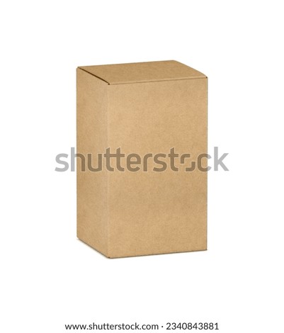 High kraft cardboard box mockup, vertical tall isolated on a white background Royalty-Free Stock Photo #2340843881