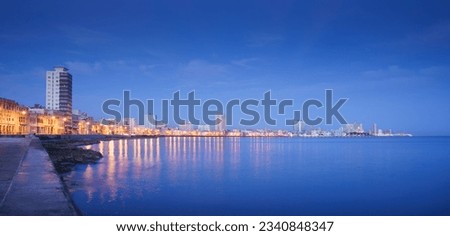 Tourism and travel destinations. Cuba, Caribbean sea, La Habana, Havana. View of skyline and buildings from malecon. Copy space