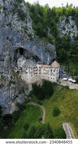 drone photo Predjama Castle, Predjamski grad Slovenia europe