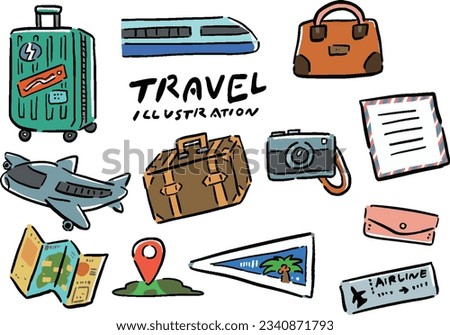 Travel travel hand drawn style illustration set